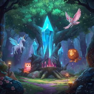 Enchanted Animal Sanctuary - Fantasy Forest with Magical Creature Symbols